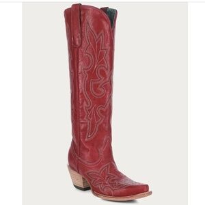Corral Boots Women's Embroidered Tall Top Snip Toe Cowboy Boot Red, 8M